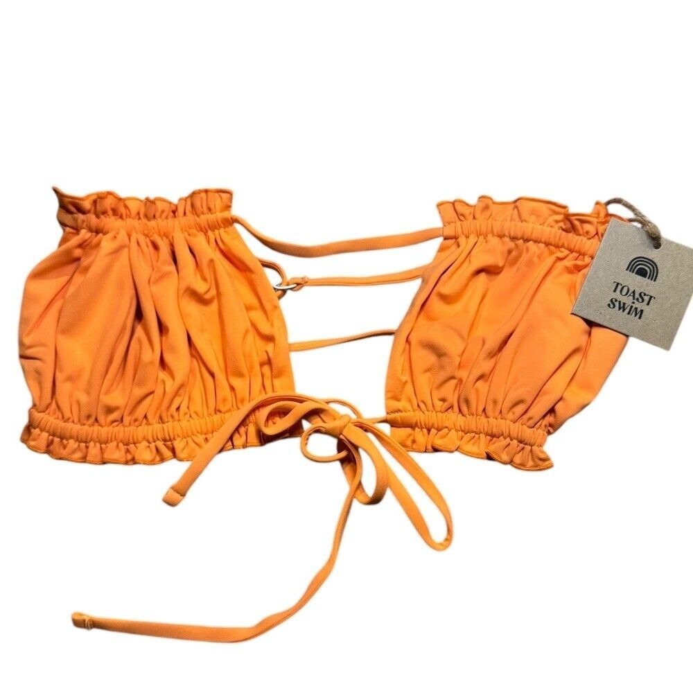 Toast Swim X Free People Signature Ruffle Bandeau Bikini Top Nectarine Orange XS